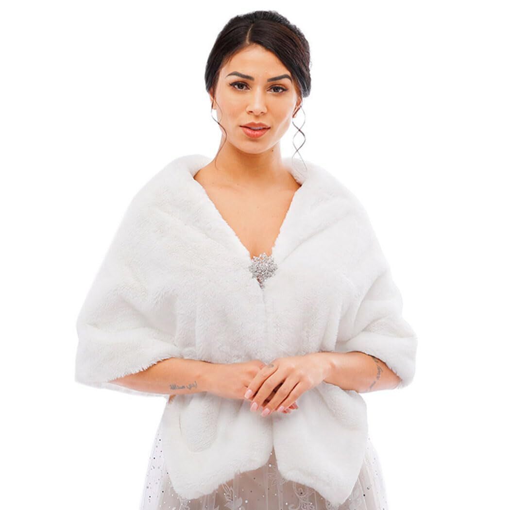 7837 Women's Faux Fur Shawl Wedding Wrap Bridal Stole Scarf